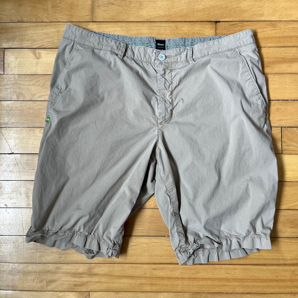 Hugo Boss Green Label Mens Khaki Chino Shorts Size 36 Tan Cotton Blend Golf